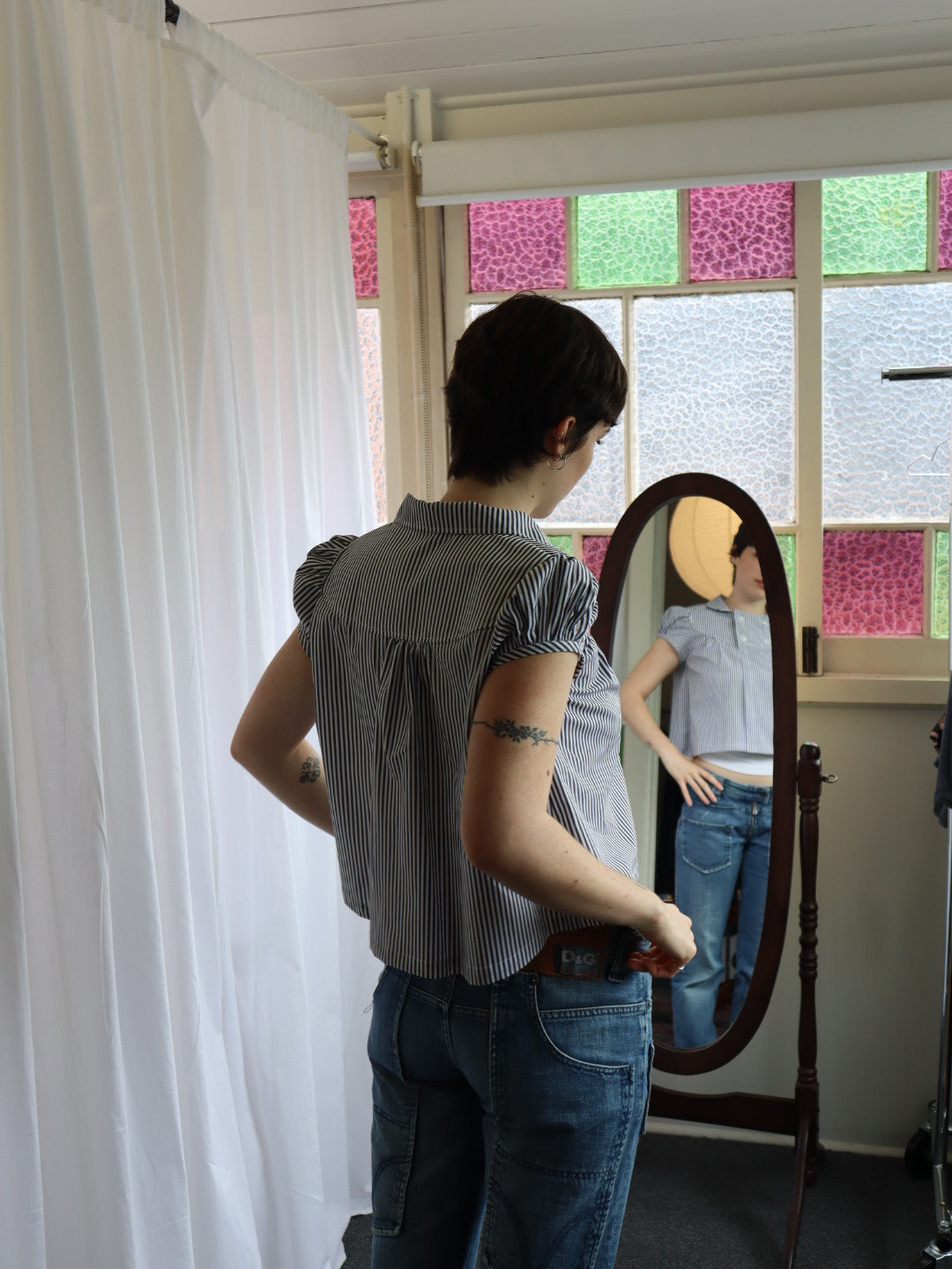 Baby Button Top- Pinstripe