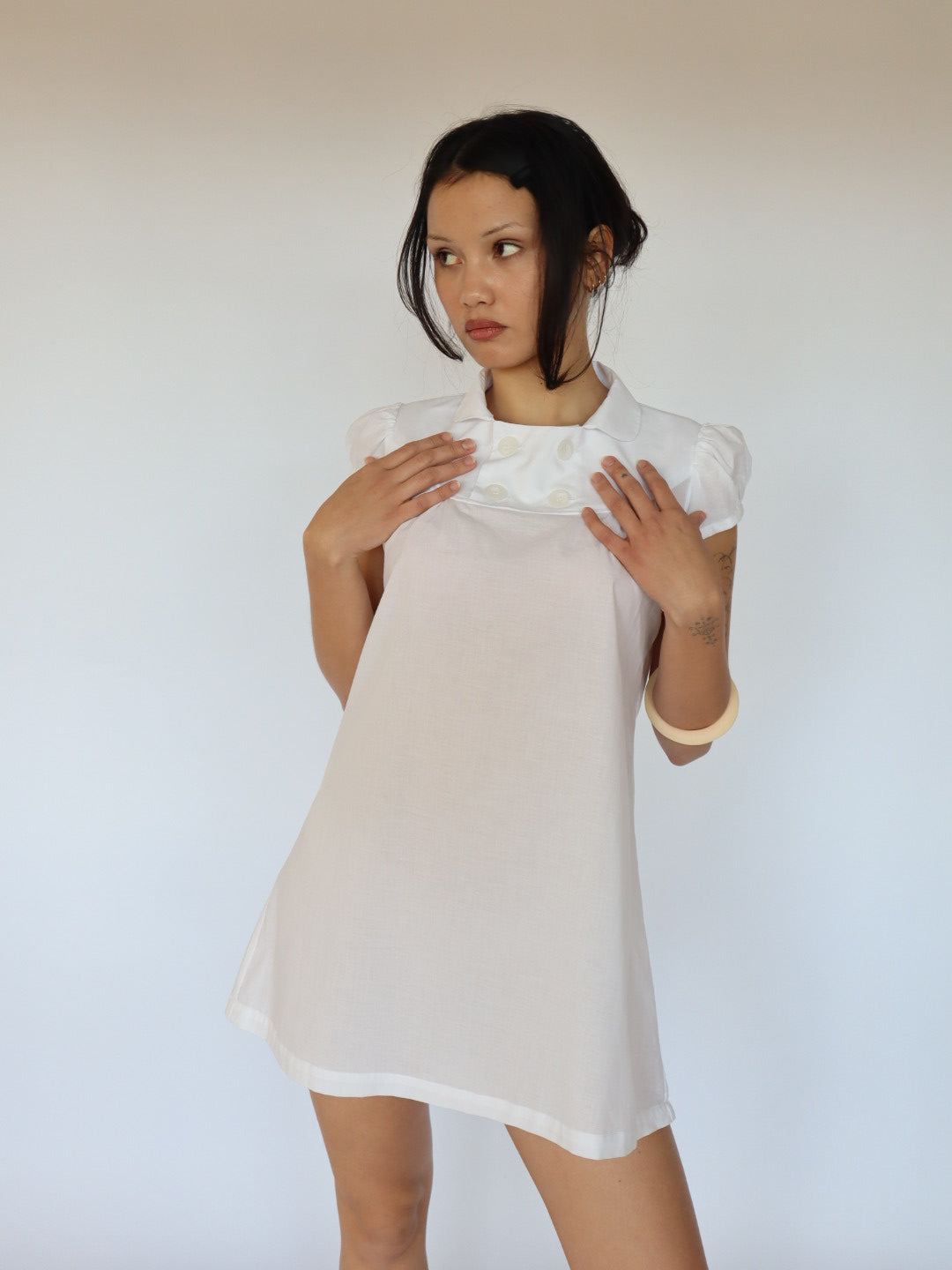 Baby Button Dress- White