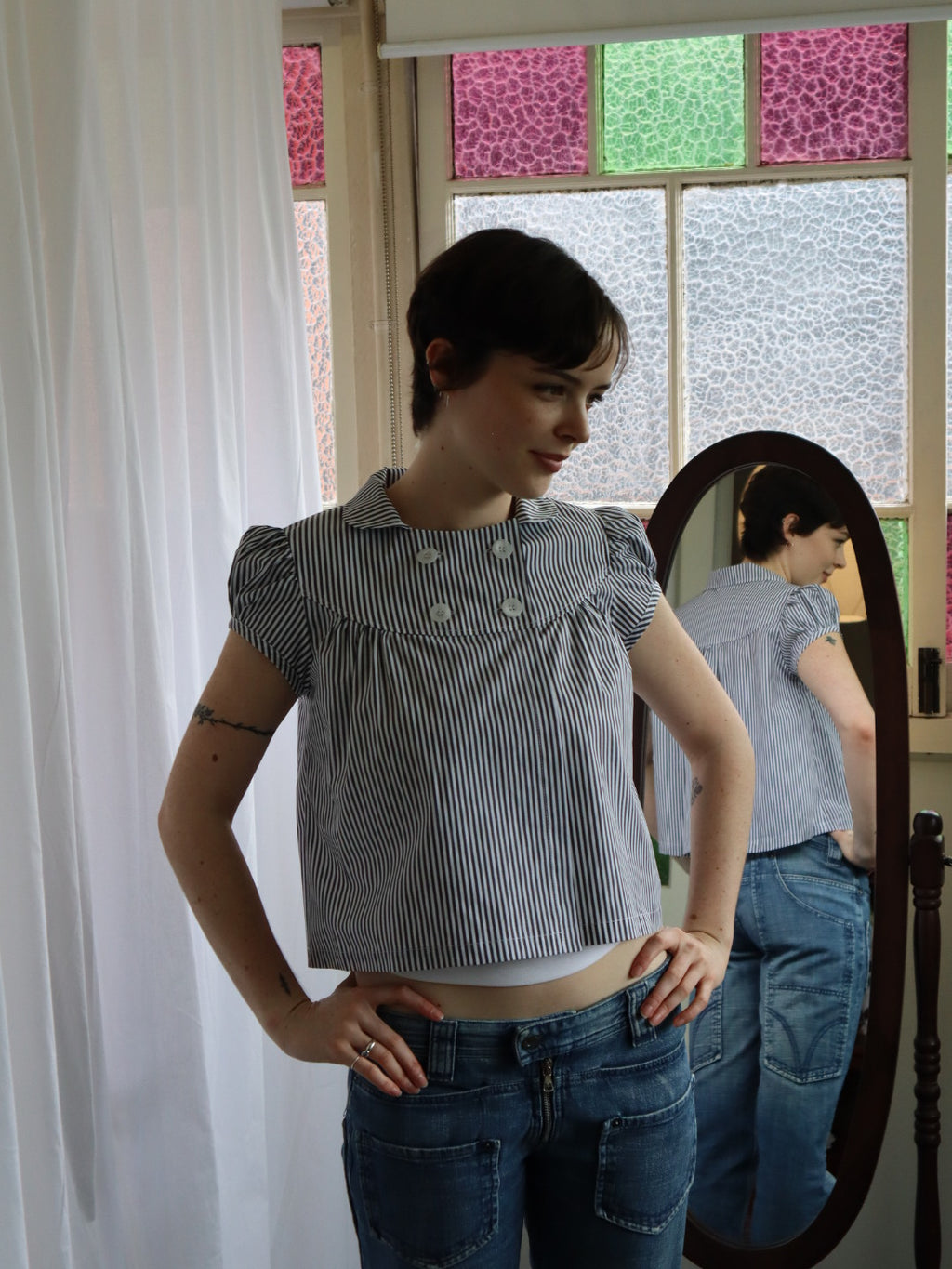 Baby Button Top- Pinstripe