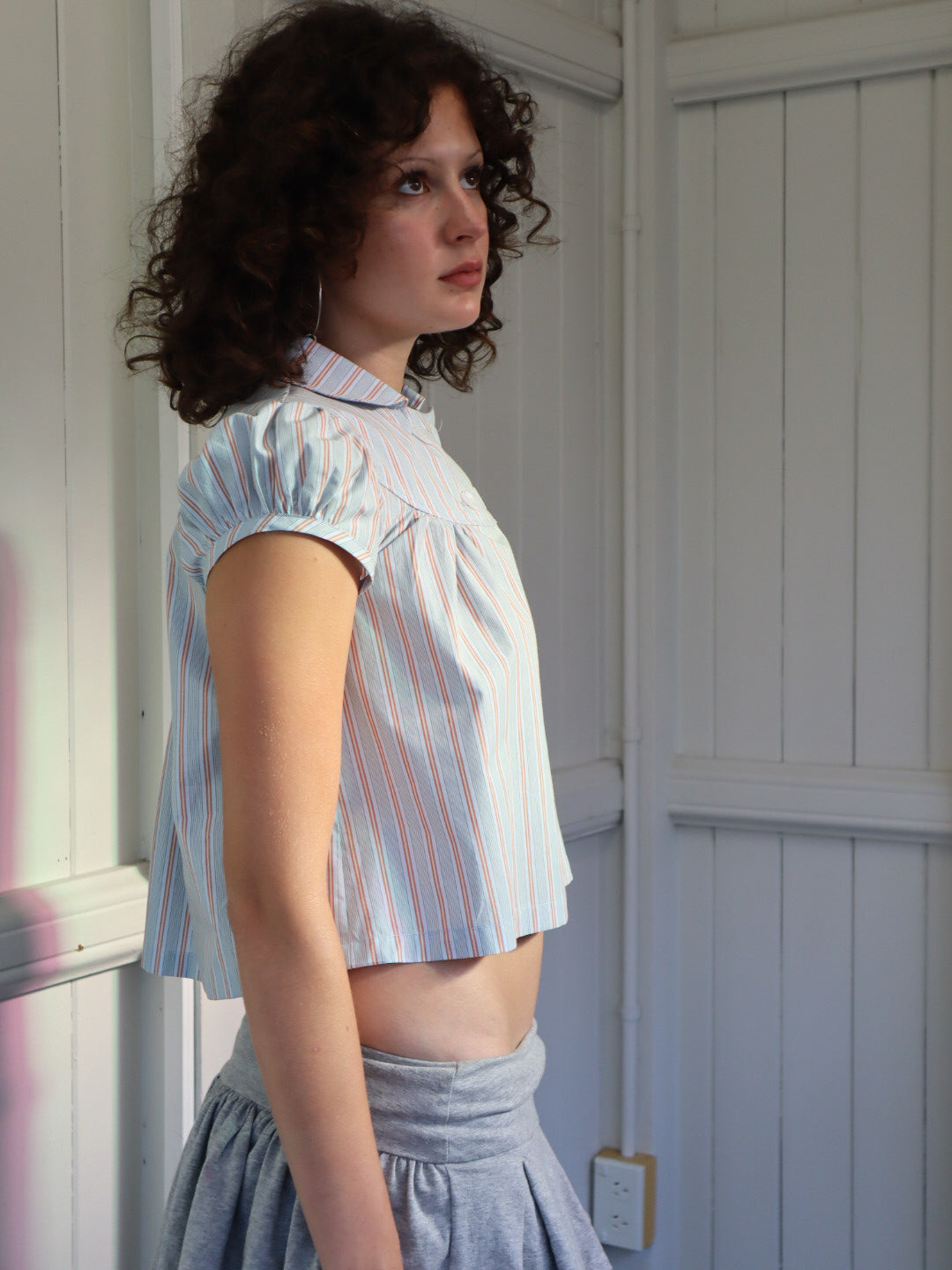 Baby Button Top- Blue Stripe