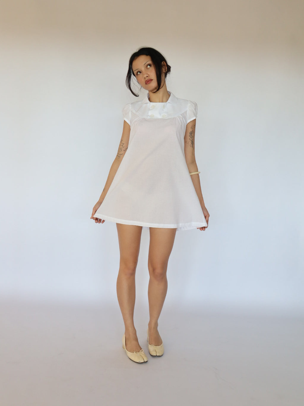 Baby Button Dress- White