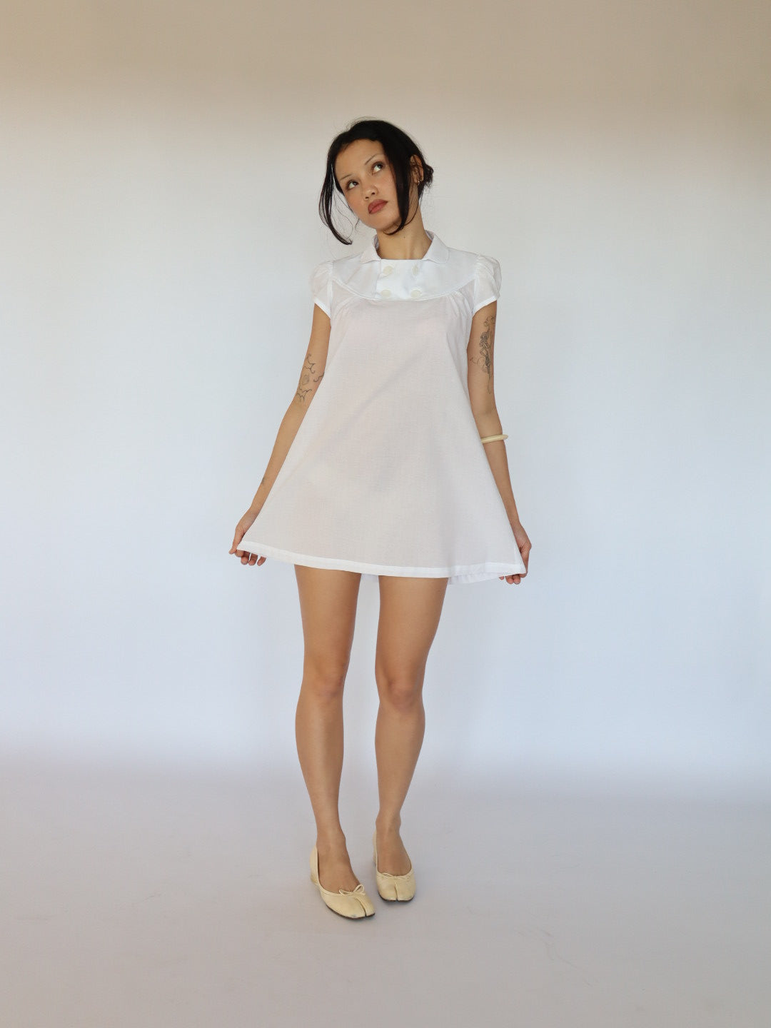 Baby Button Dress- White