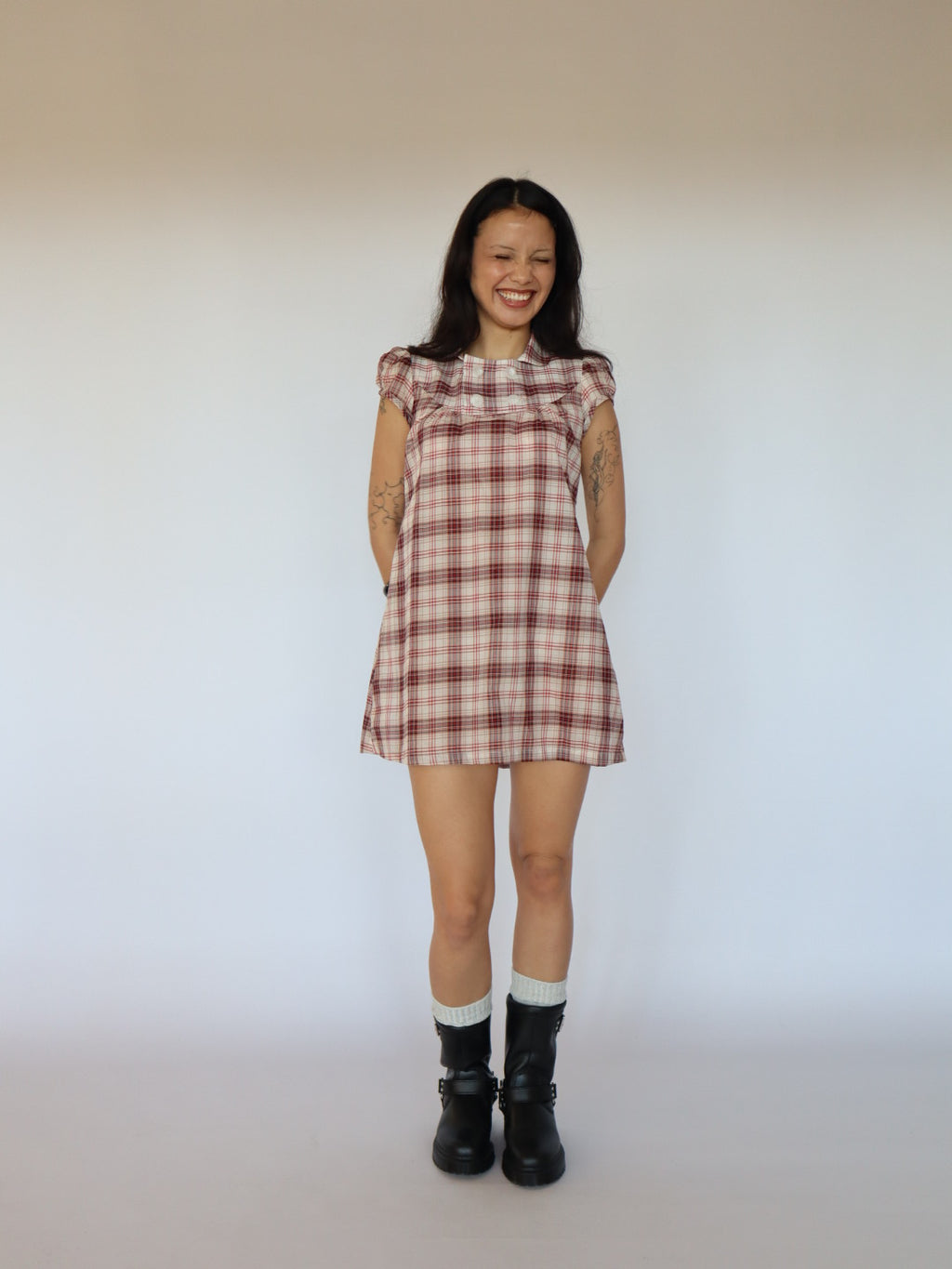 Baby Button Dress- Plaid