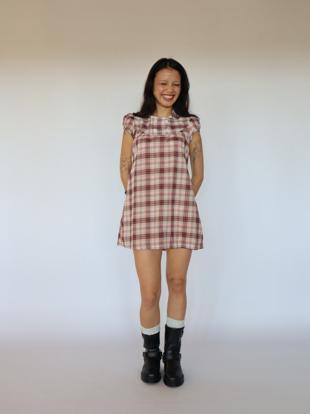 Baby Button Dress- Plaid