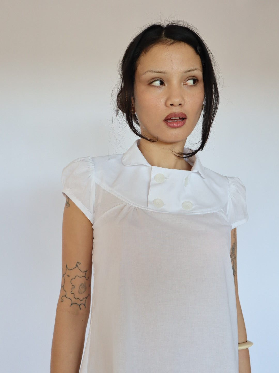 Baby Button Dress- White