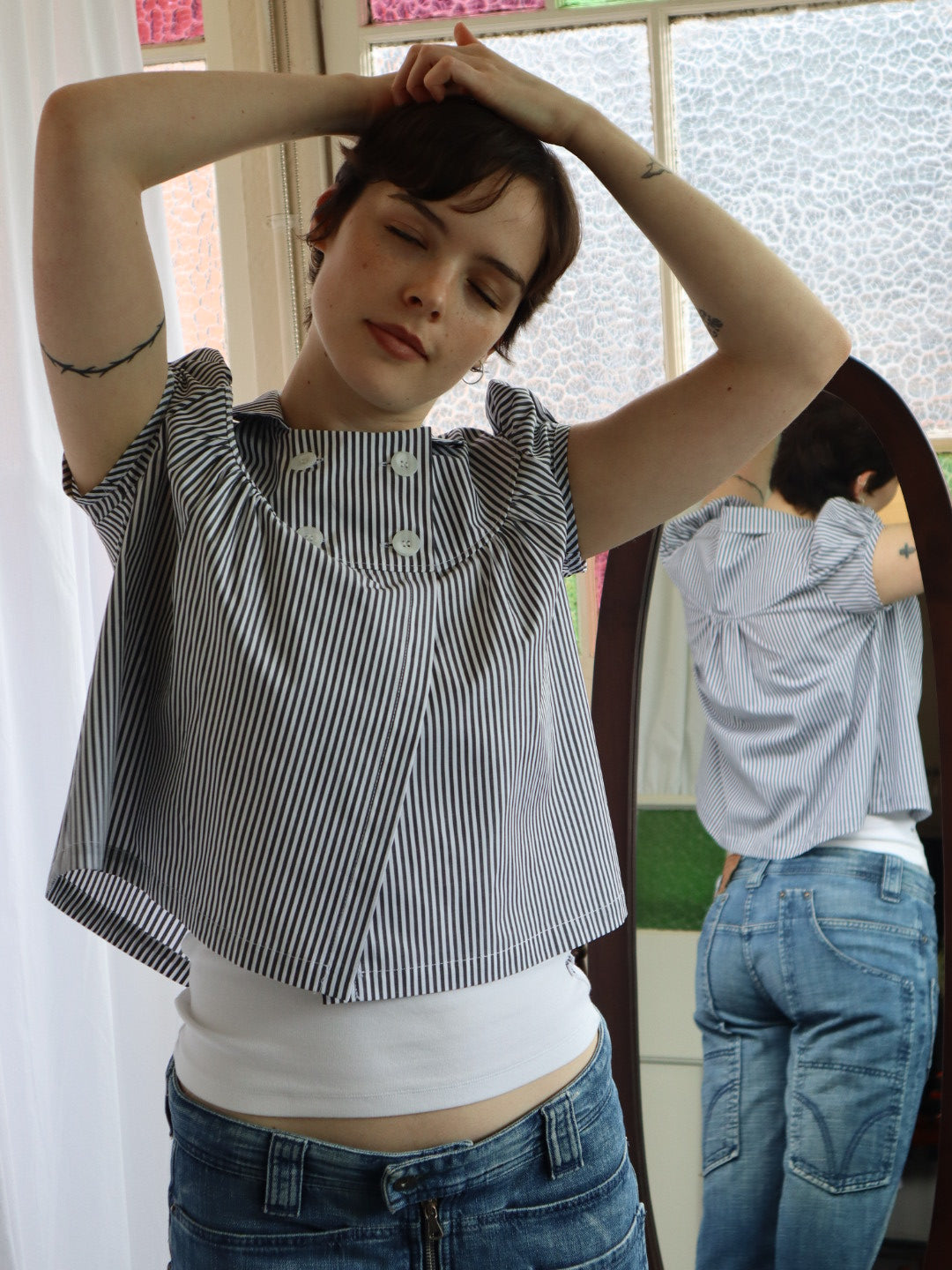 Baby Button Top- Pinstripe