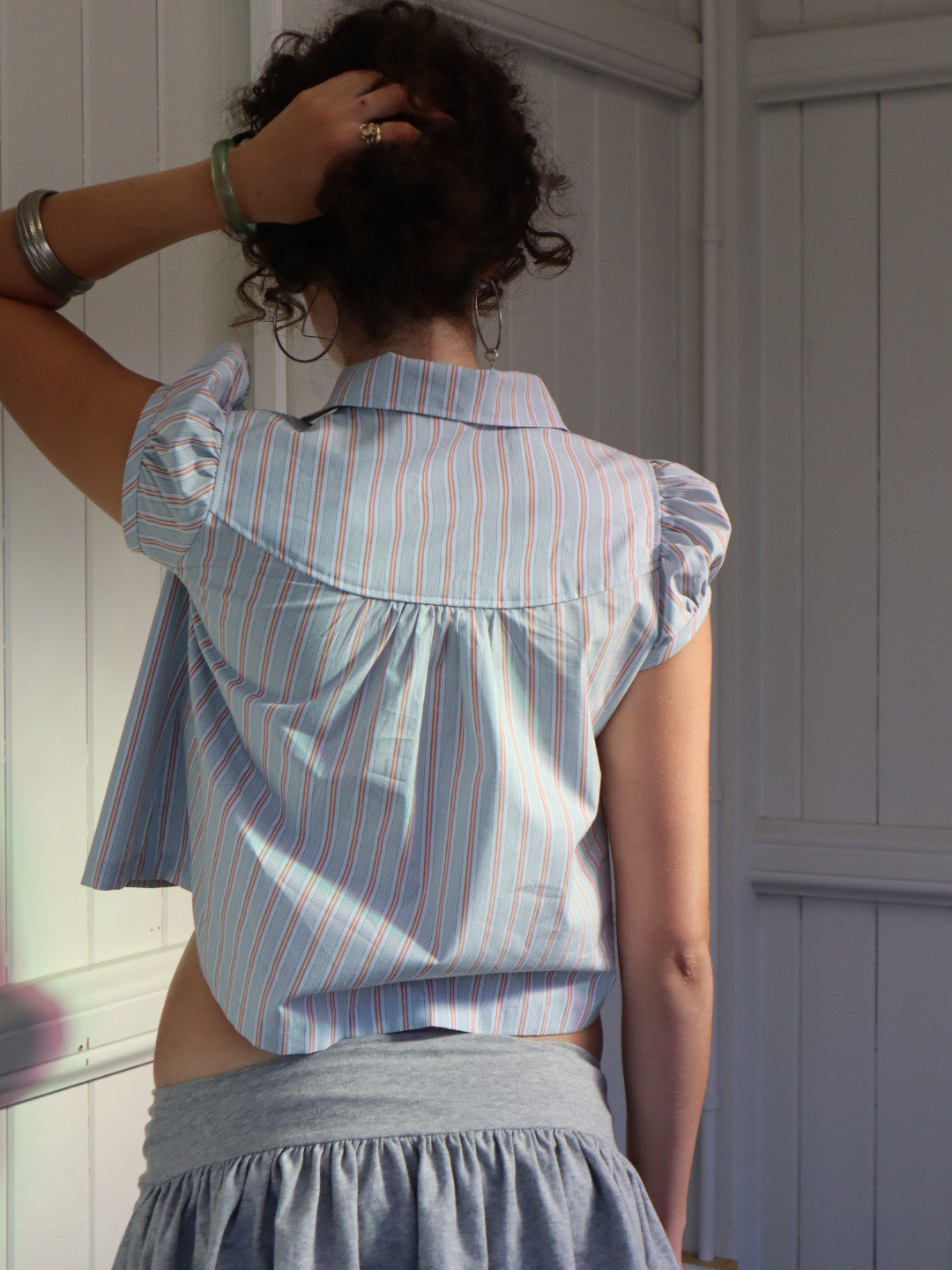 Baby Button Top- Blue Stripe