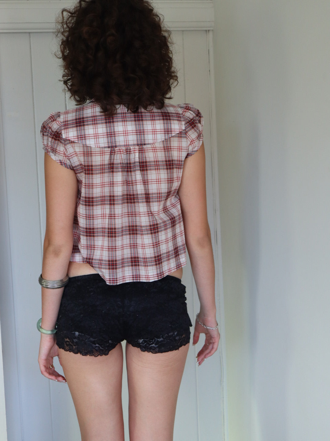 Baby Button Top- Red Plaid