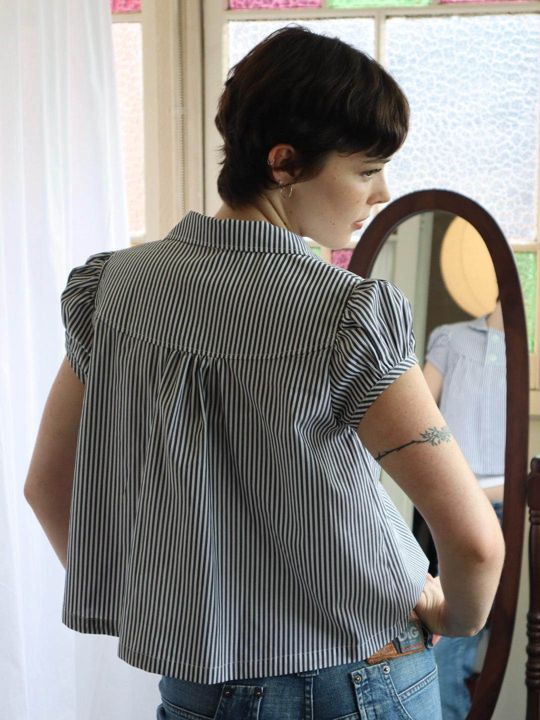 Baby Button Top- Pinstripe