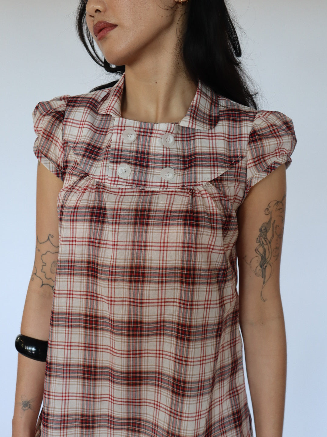 Baby Button Dress- Plaid