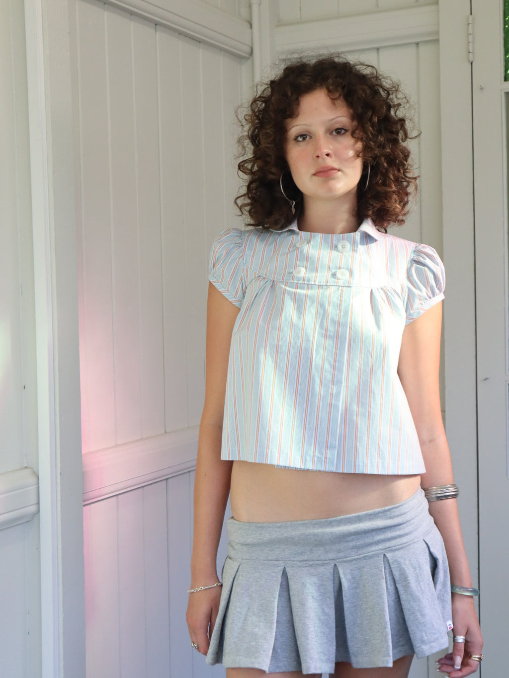 Baby Button Top- Blue Stripe