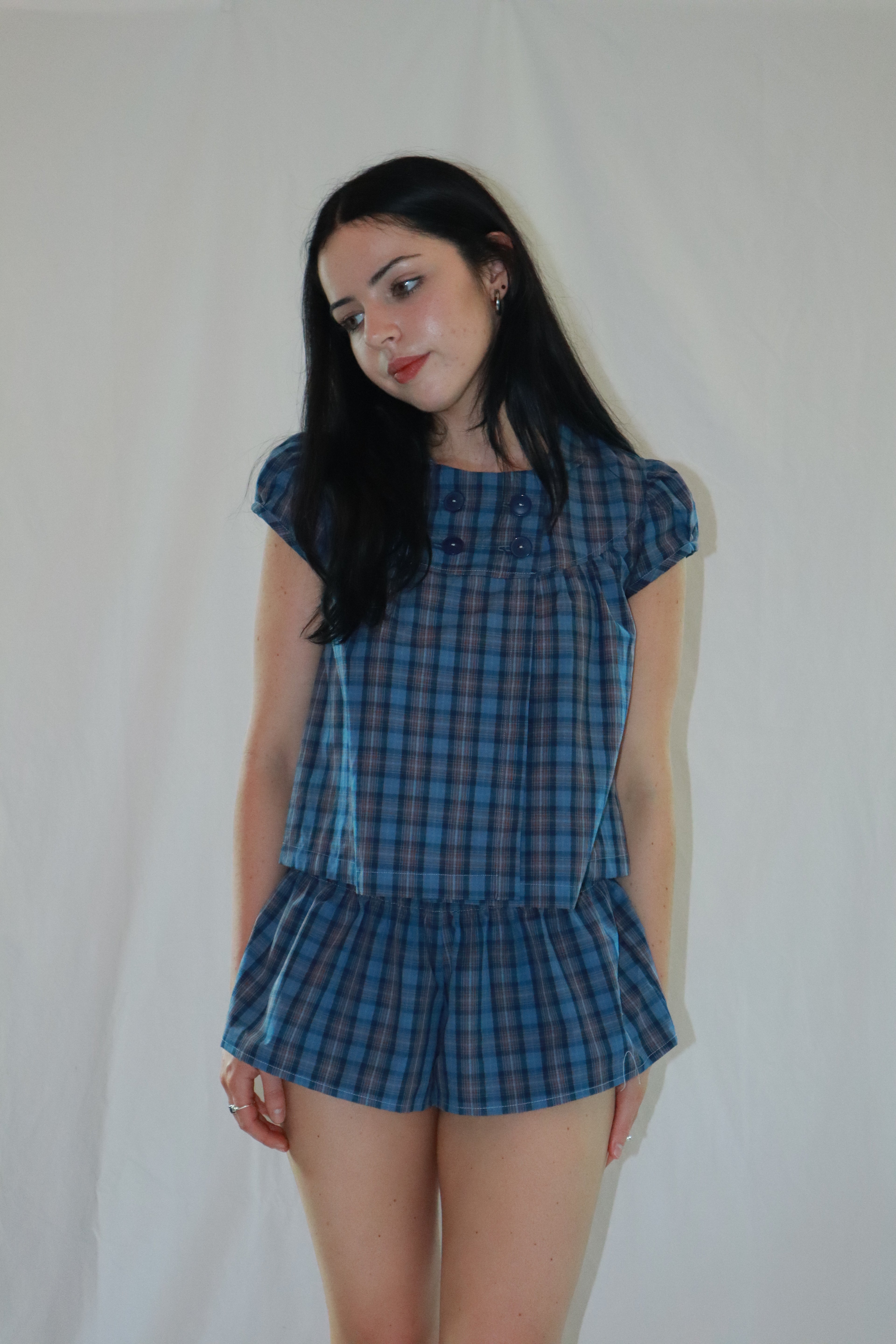 baby button top- plaid image 1